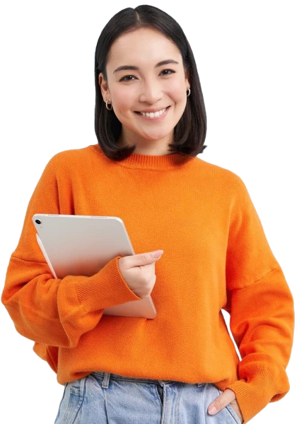 Woman holding a tablet